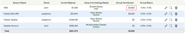 Contributions to an HSA Account in WealthTrace