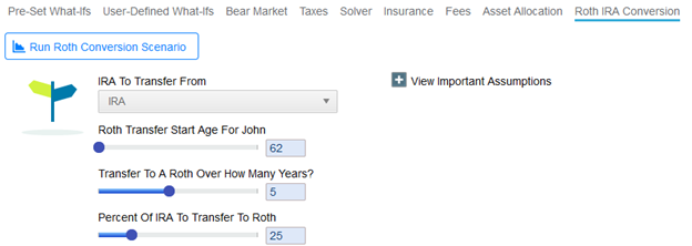 Roth conversion scenario inputs