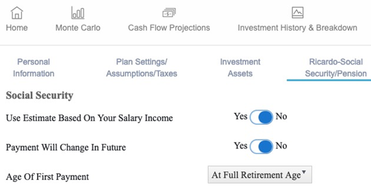 Setting up Social Security benefits in WealthTrace